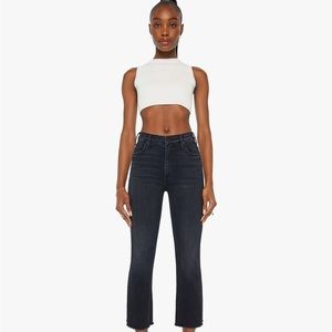 NWT The Rambler MOTHER Ankle Fray black crop premium denim